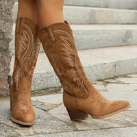 Sierra Embroidered Suede Western Knee-High Boots