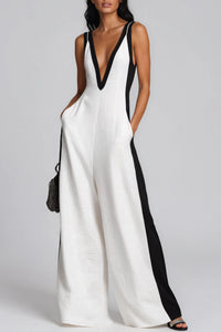 Soline Plunge Colorblock Wide-Leg Jumpsuit