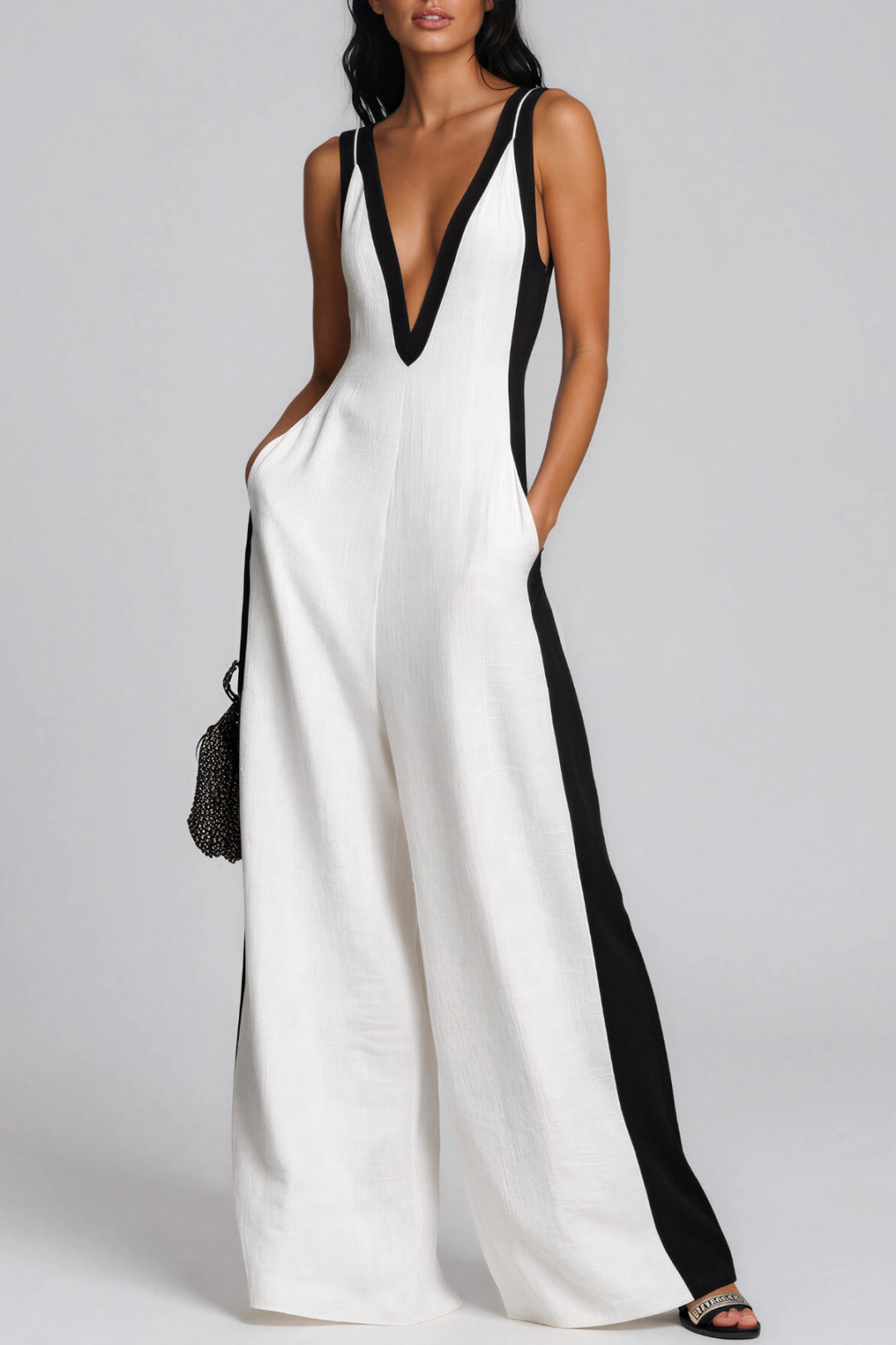 Soline Plunge Colorblock Wide-Leg Jumpsuit