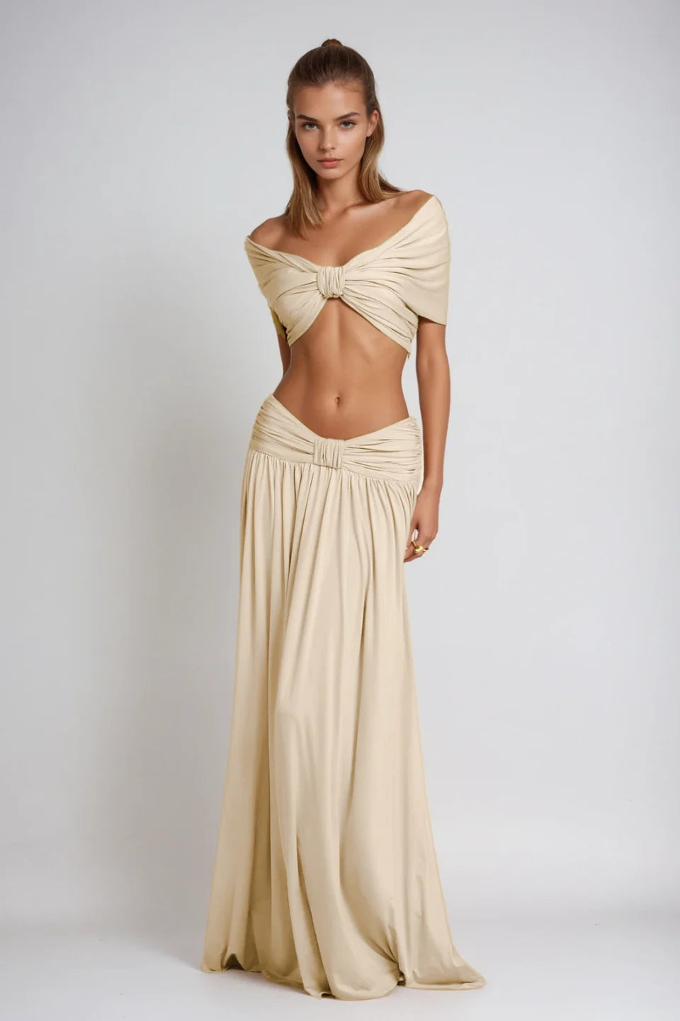 Solvèra Off-Shoulder Twist Maxi Skirt Set