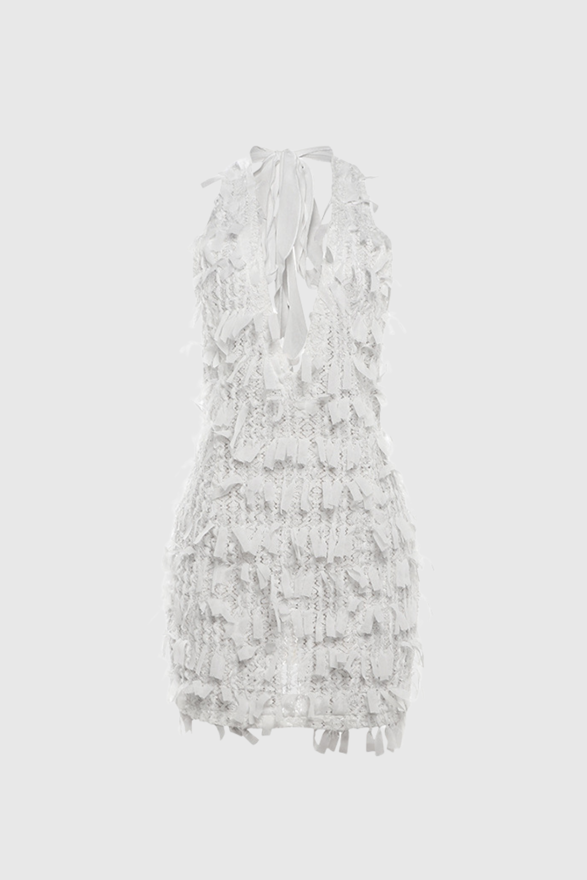 Sophia Glam Fringe Halter Mini Dress