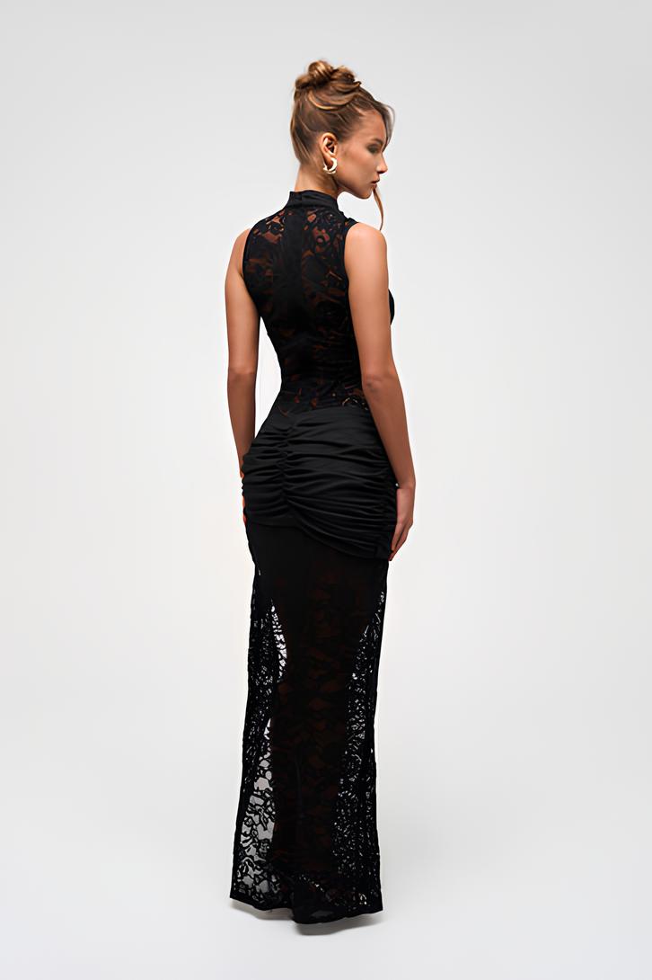 Sophia Sculpted Lace Slit Evening Maxi Dress