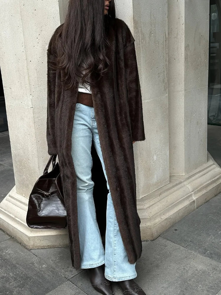 Vespera Long Plush Faux-Fur Coat