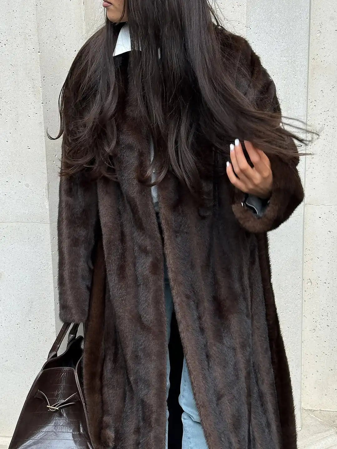 Vespera Long Plush Faux-Fur Coat