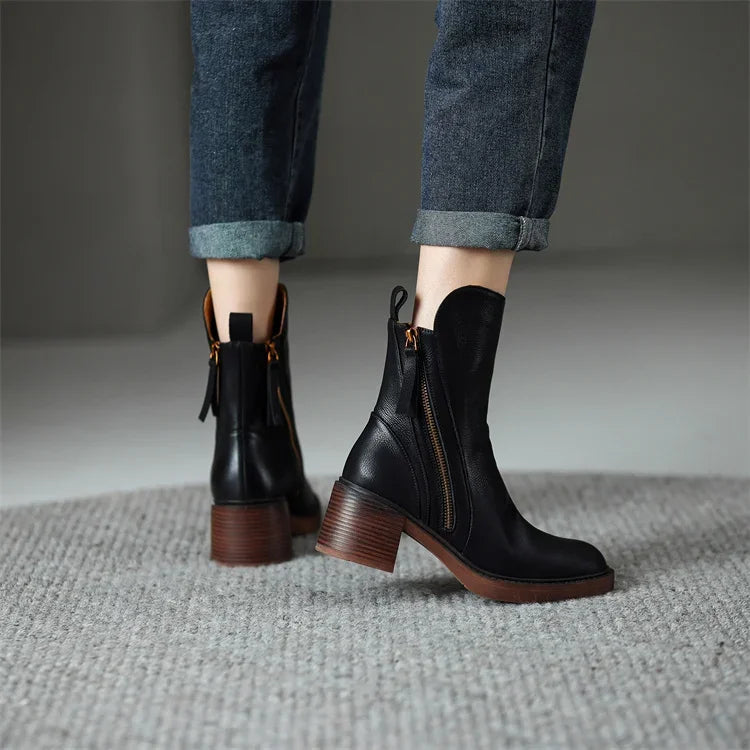 Tahlia Faux Leather Block-Heel Ankle Boots
