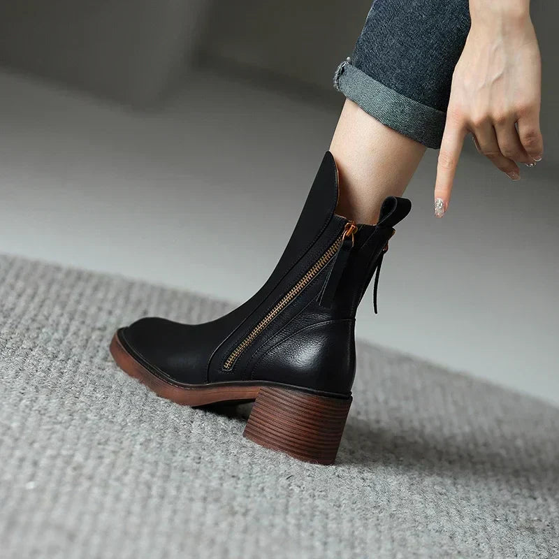 Tahlia Faux Leather Block-Heel Ankle Boots