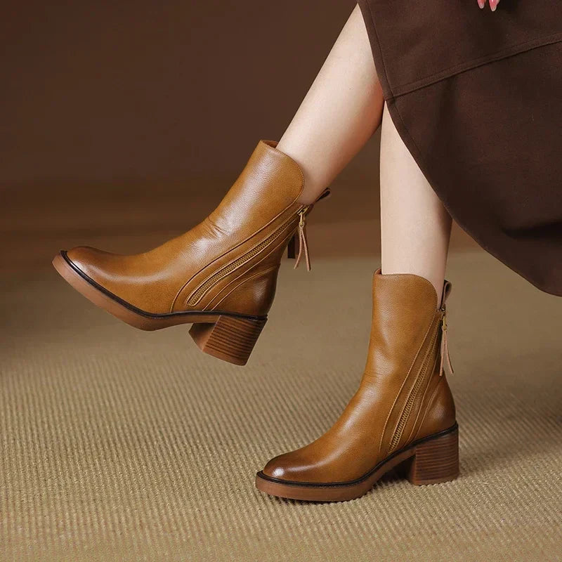 Tahlia Faux Leather Block-Heel Ankle Boots