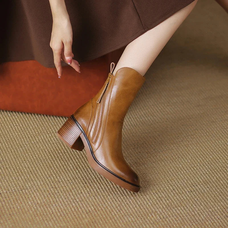 Tahlia Faux Leather Block-Heel Ankle Boots