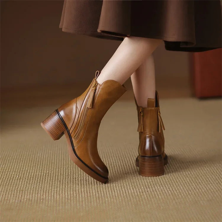 Tahlia Faux Leather Block-Heel Ankle Boots