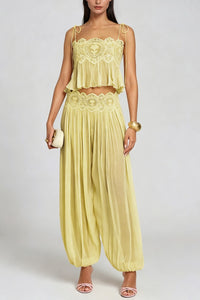 Thalia Lace-Trimmed Ruched Camisole & Harem Pants Set