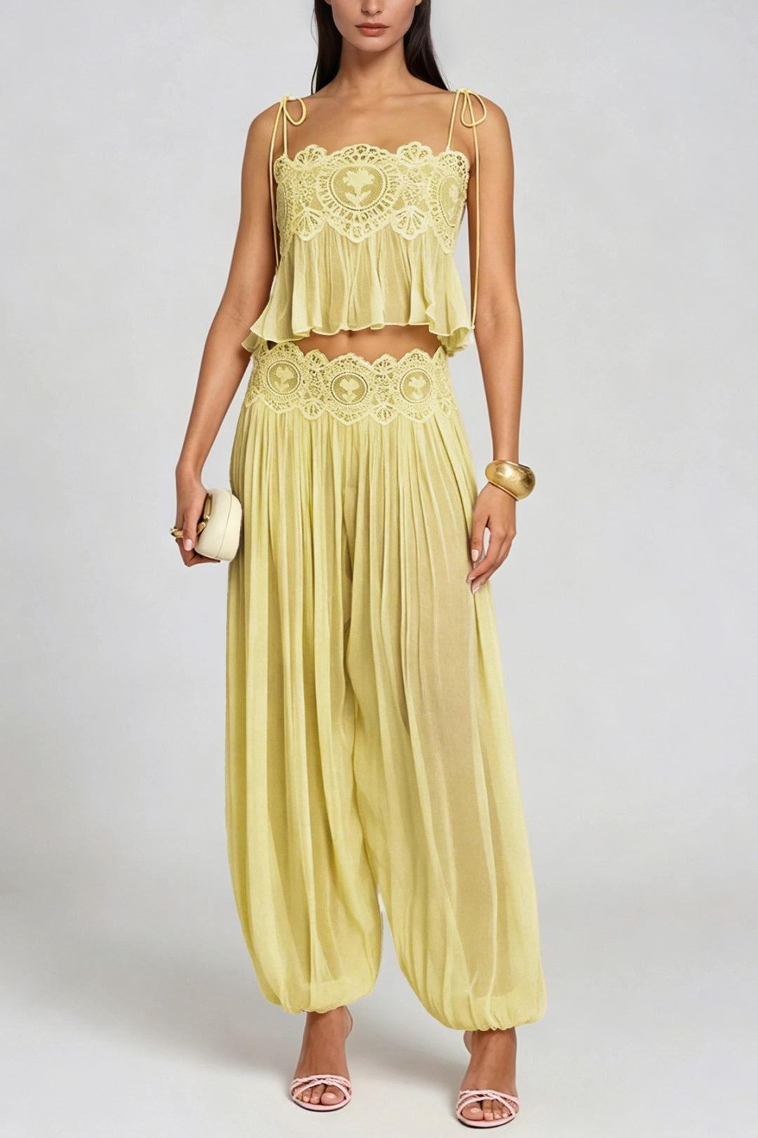 Thalia Lace-Trimmed Ruched Camisole & Harem Pants Set