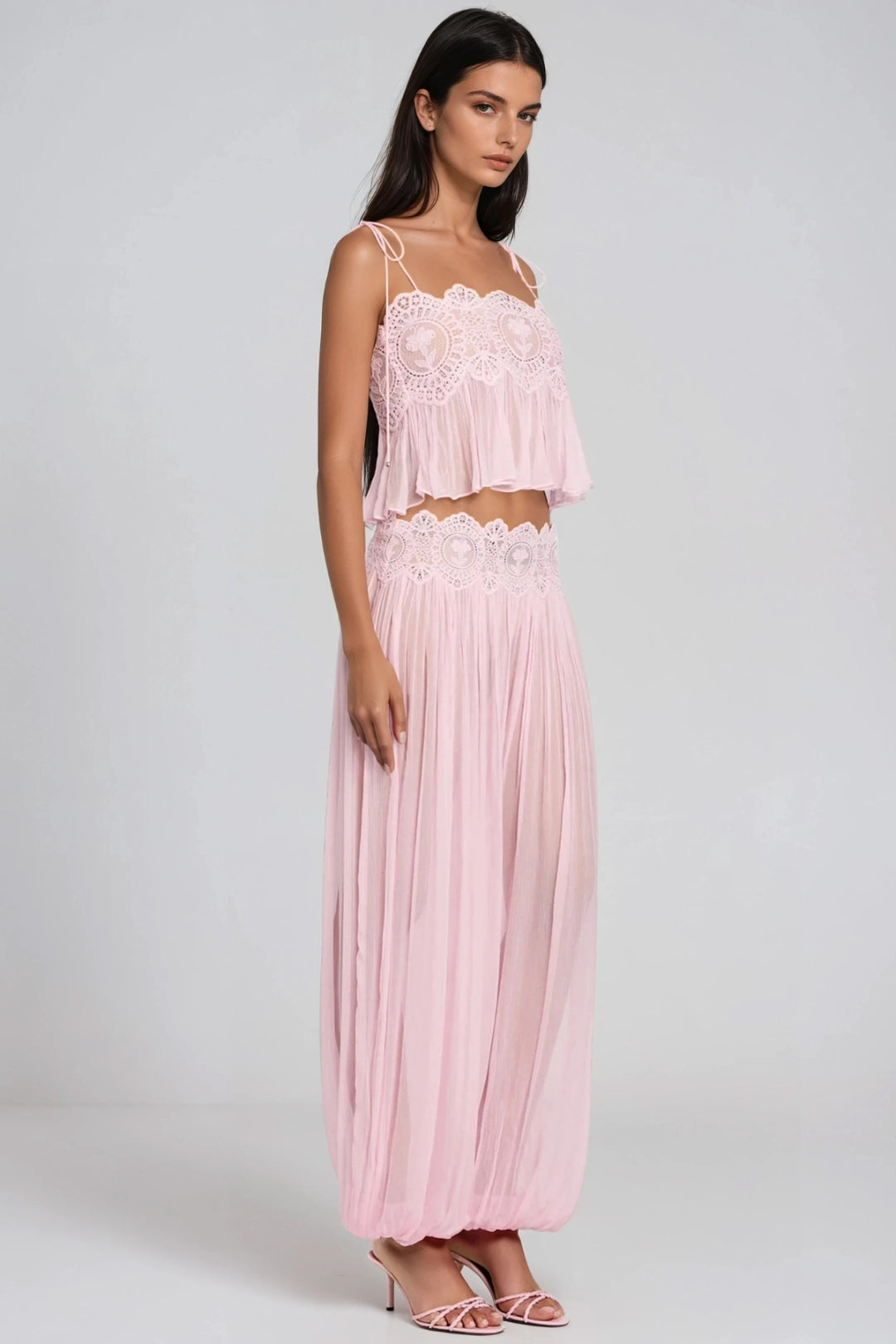 Thalia Lace-Trimmed Ruched Camisole & Harem Pants Set