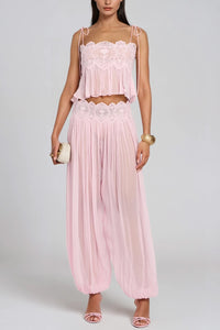 Thalia Lace-Trimmed Ruched Camisole & Harem Pants Set