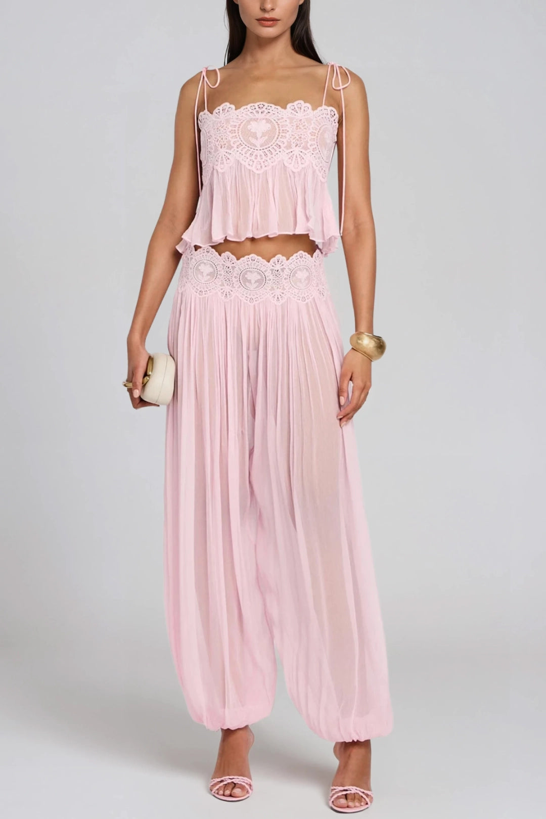 Thalia Lace-Trimmed Ruched Camisole & Harem Pants Set