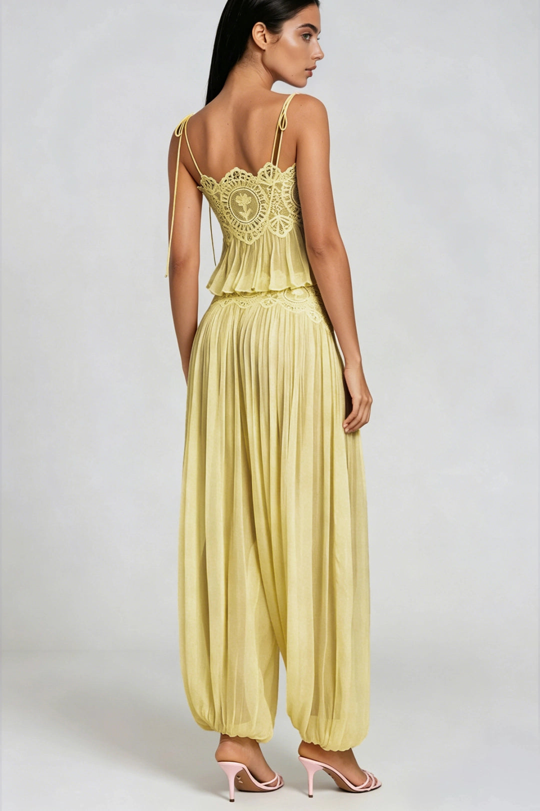 Thalia Lace-Trimmed Ruched Camisole & Harem Pants Set