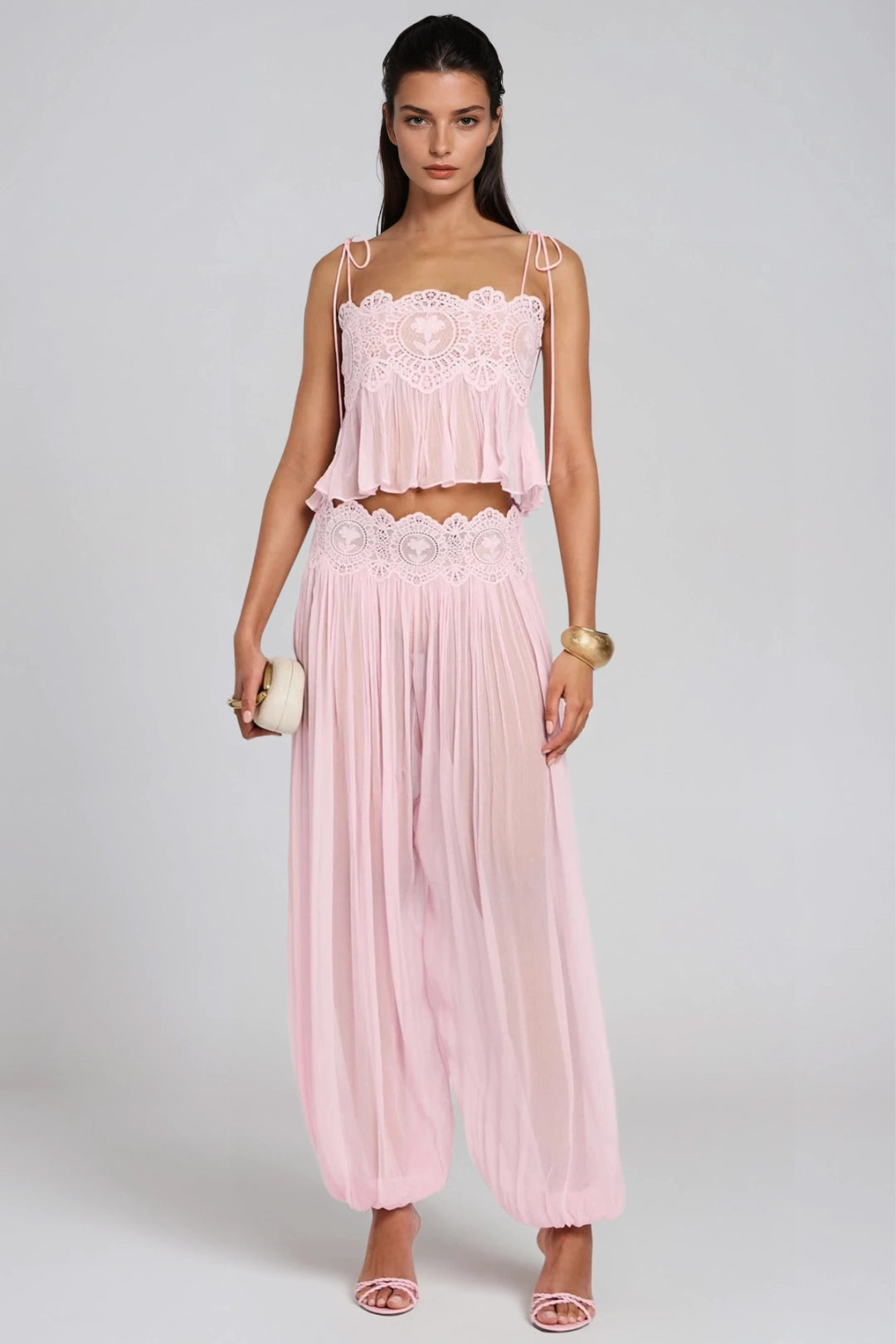 Thalia Lace-Trimmed Ruched Camisole & Harem Pants Set