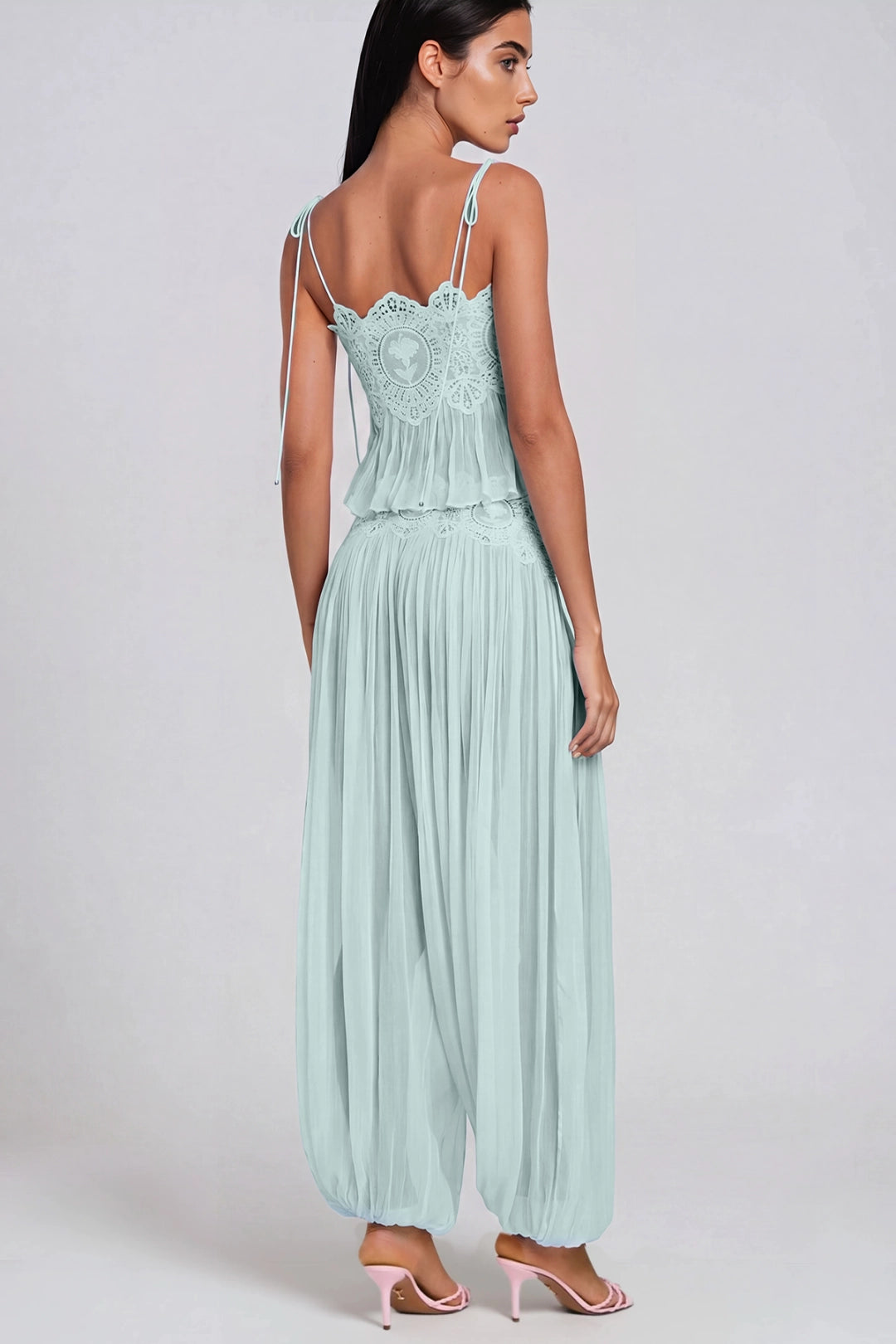 Thalia Lace-Trimmed Ruched Camisole & Harem Pants Set