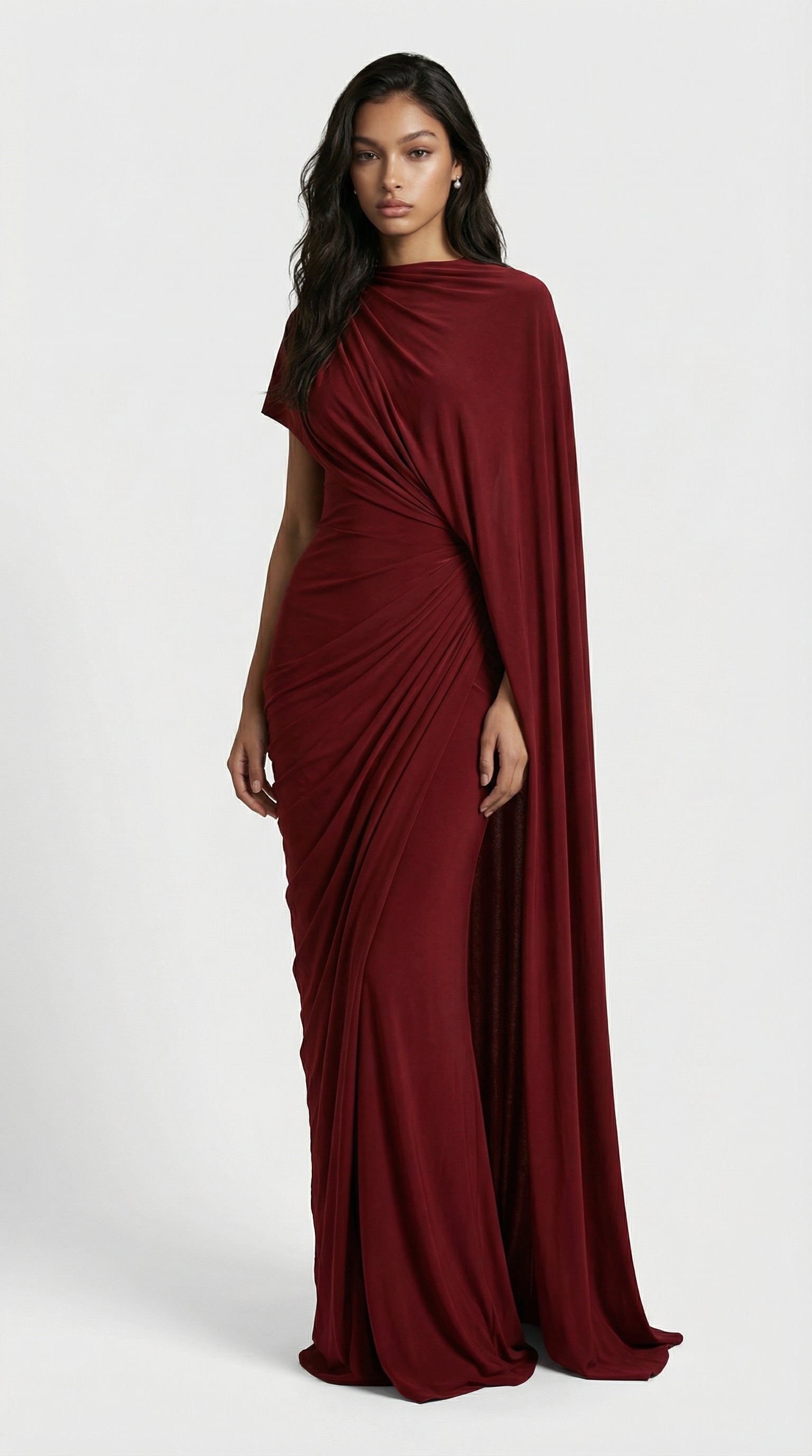 Vaelina One Shoulder Draped Maxi Dress Sculpted Fit