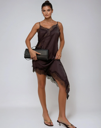 Valencia Lace Trim Satin Midi Dress