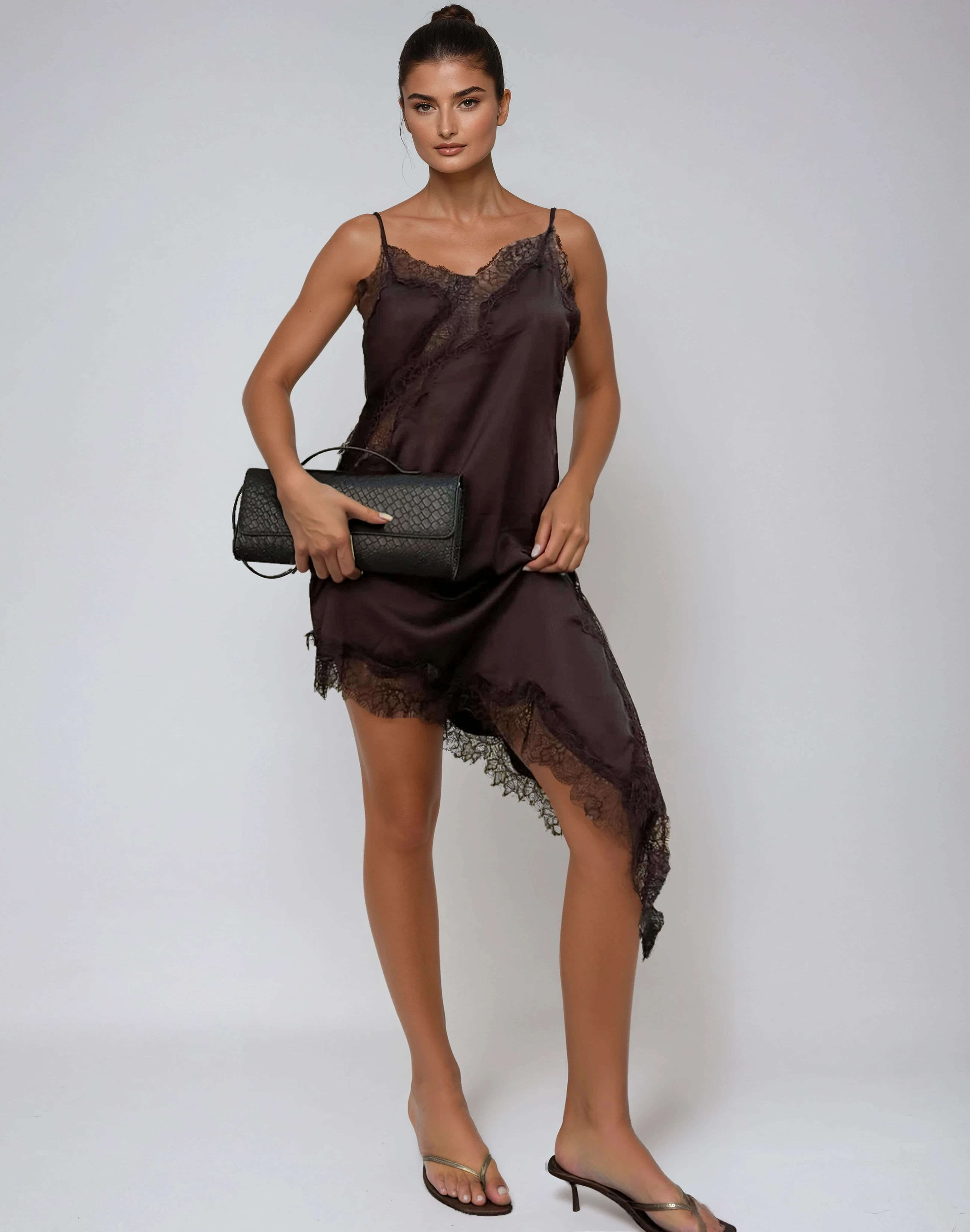Valencia Lace Trim Satin Midi Dress