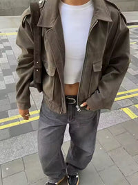 Valentina Cropped Suede Bomber Jacket