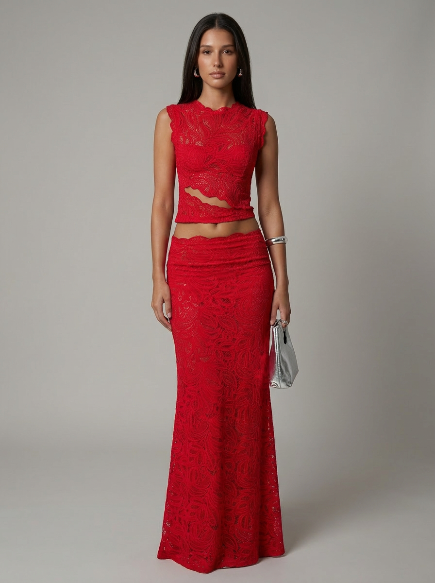 Valentina Elegant Lace Maxi Skirt Two-Piece