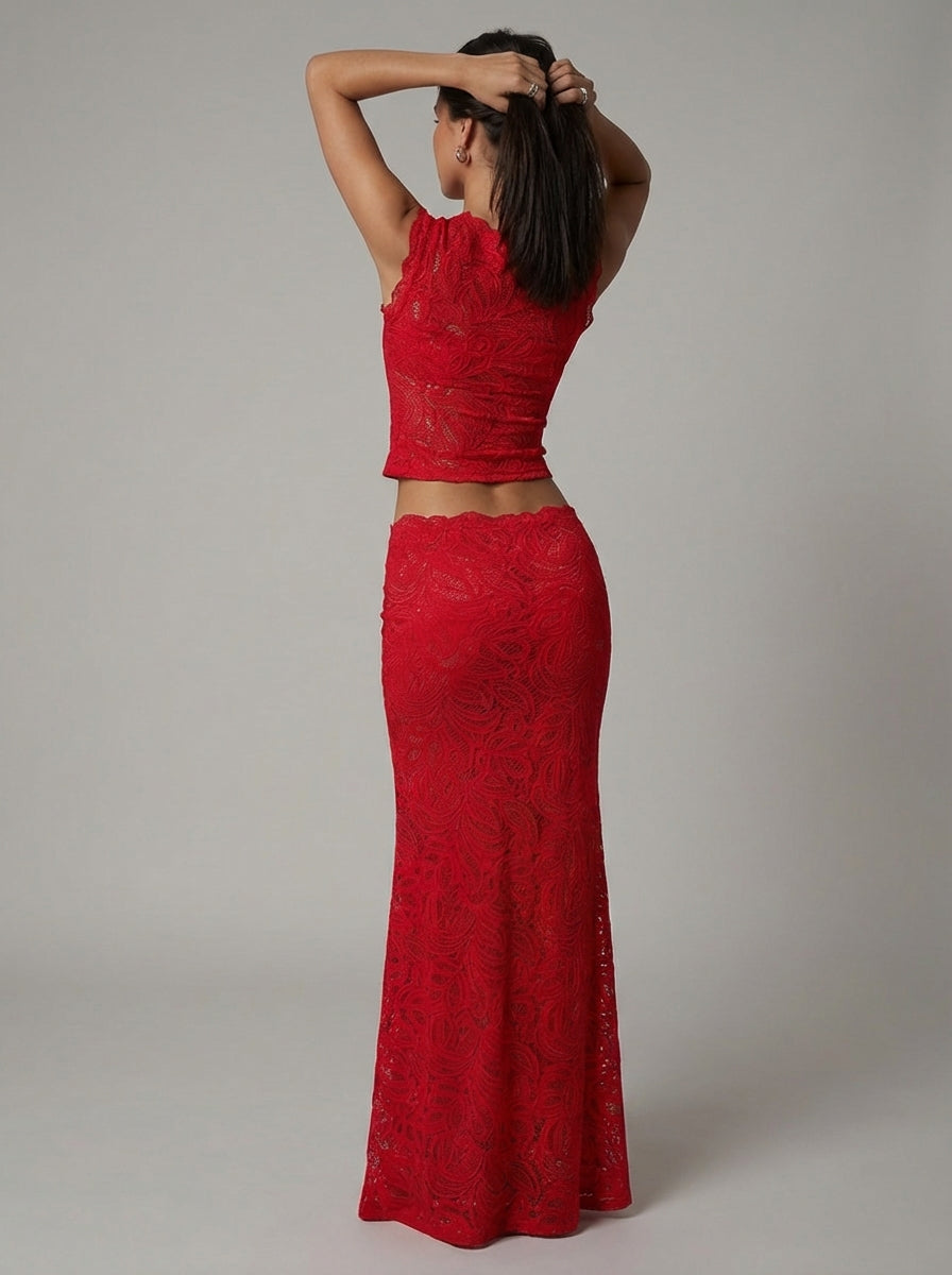 Valentina Elegant Lace Maxi Skirt Two-Piece