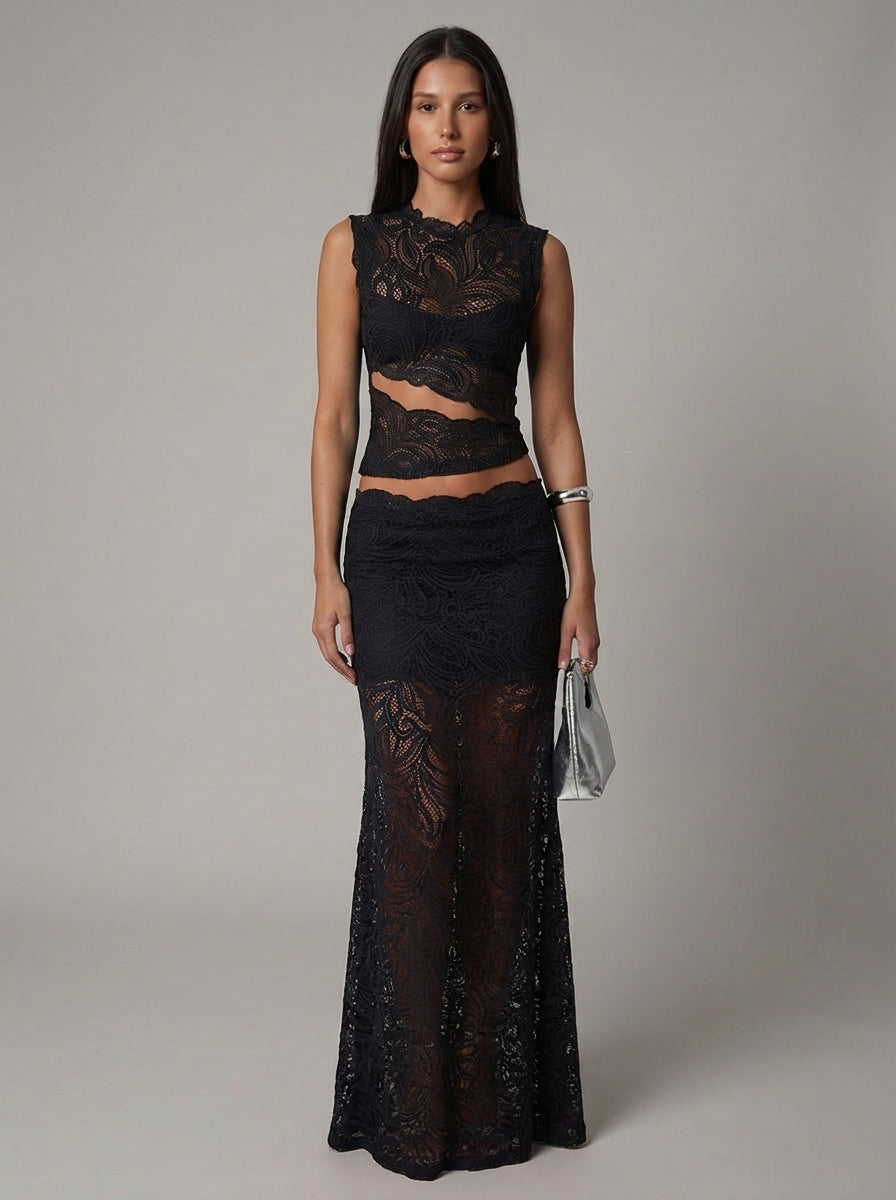Valentina Elegant Lace Maxi Skirt Two-Piece