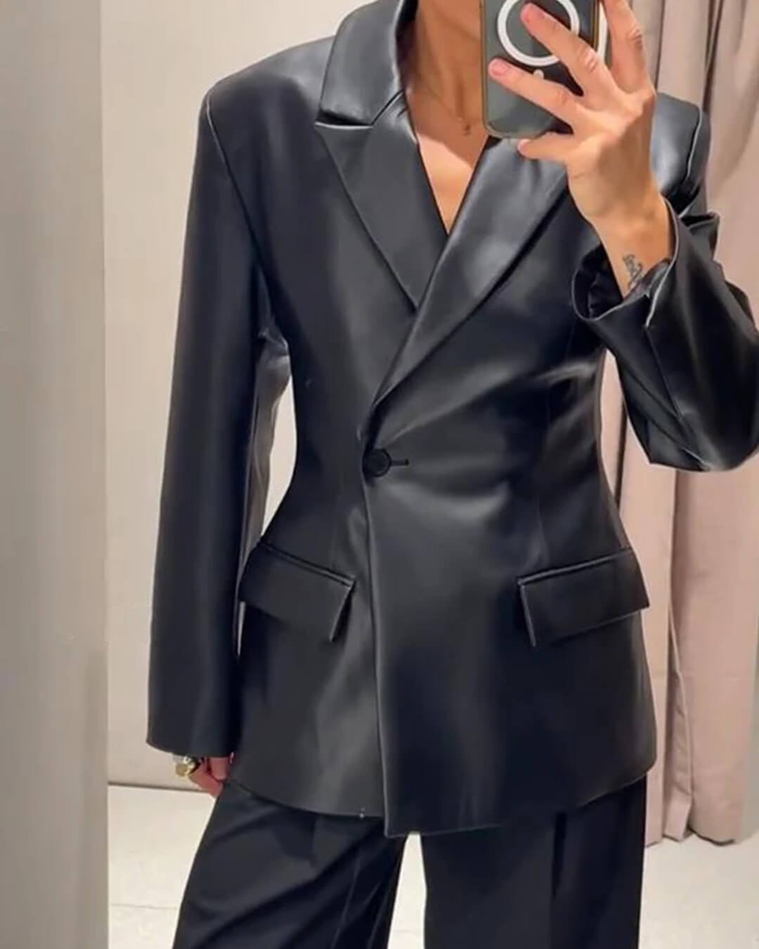 Valentina Structured Faux Leather Tailored Blazer