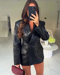 Valentina Structured Faux Leather Tailored Blazer