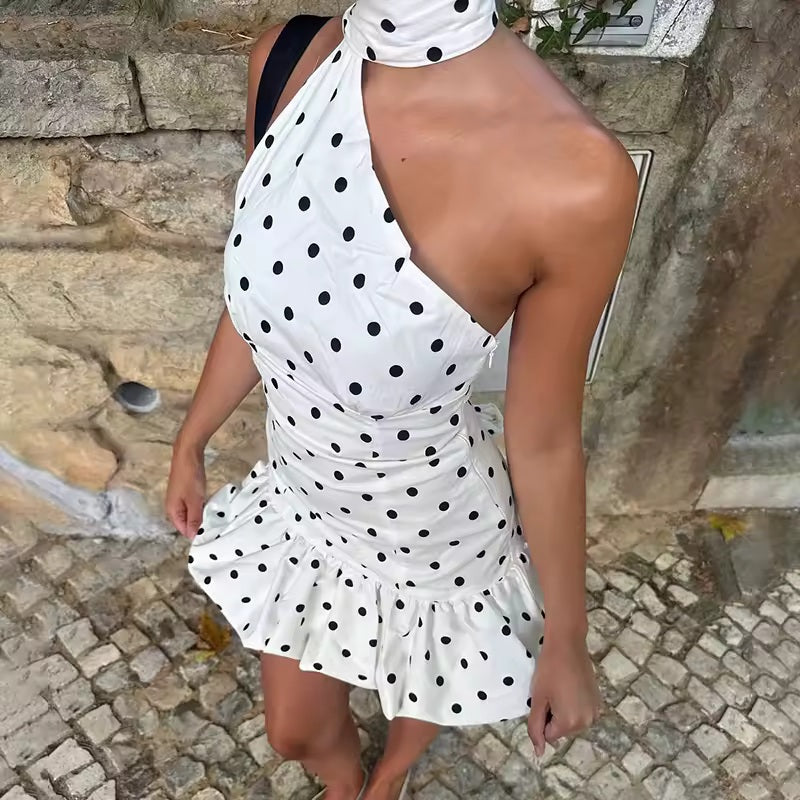 Valerie One-Shoulder Polka Dot Mini Dress