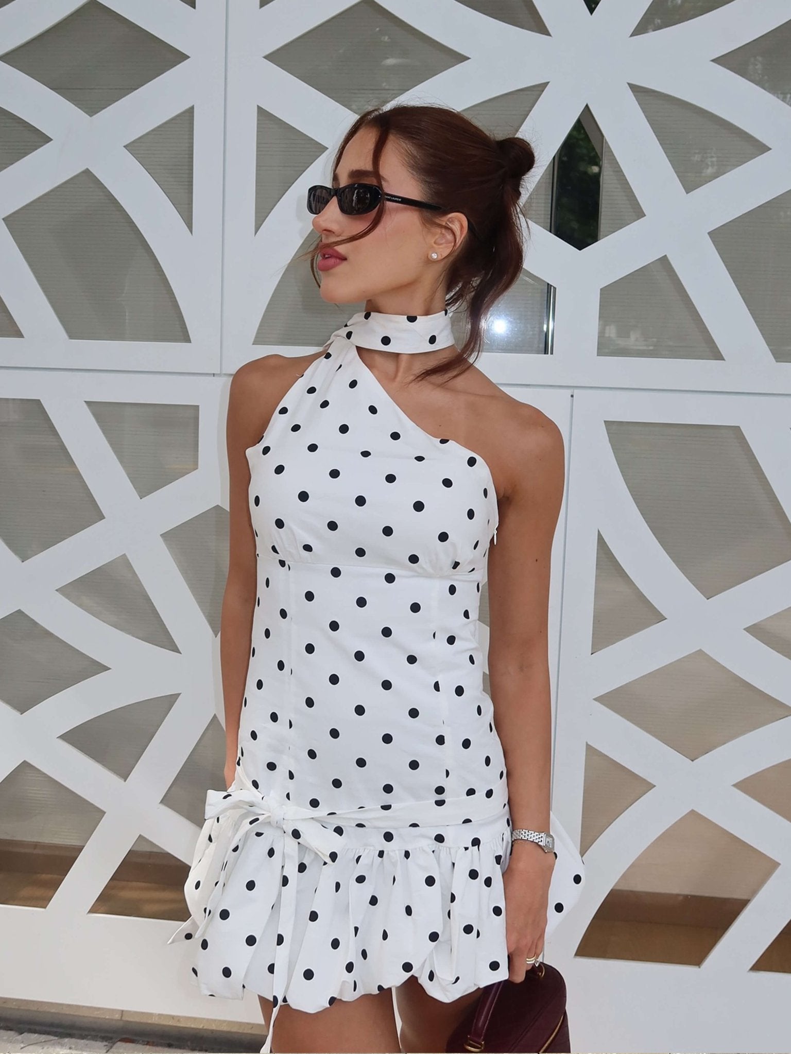 Valerie One-Shoulder Polka Dot Mini Dress