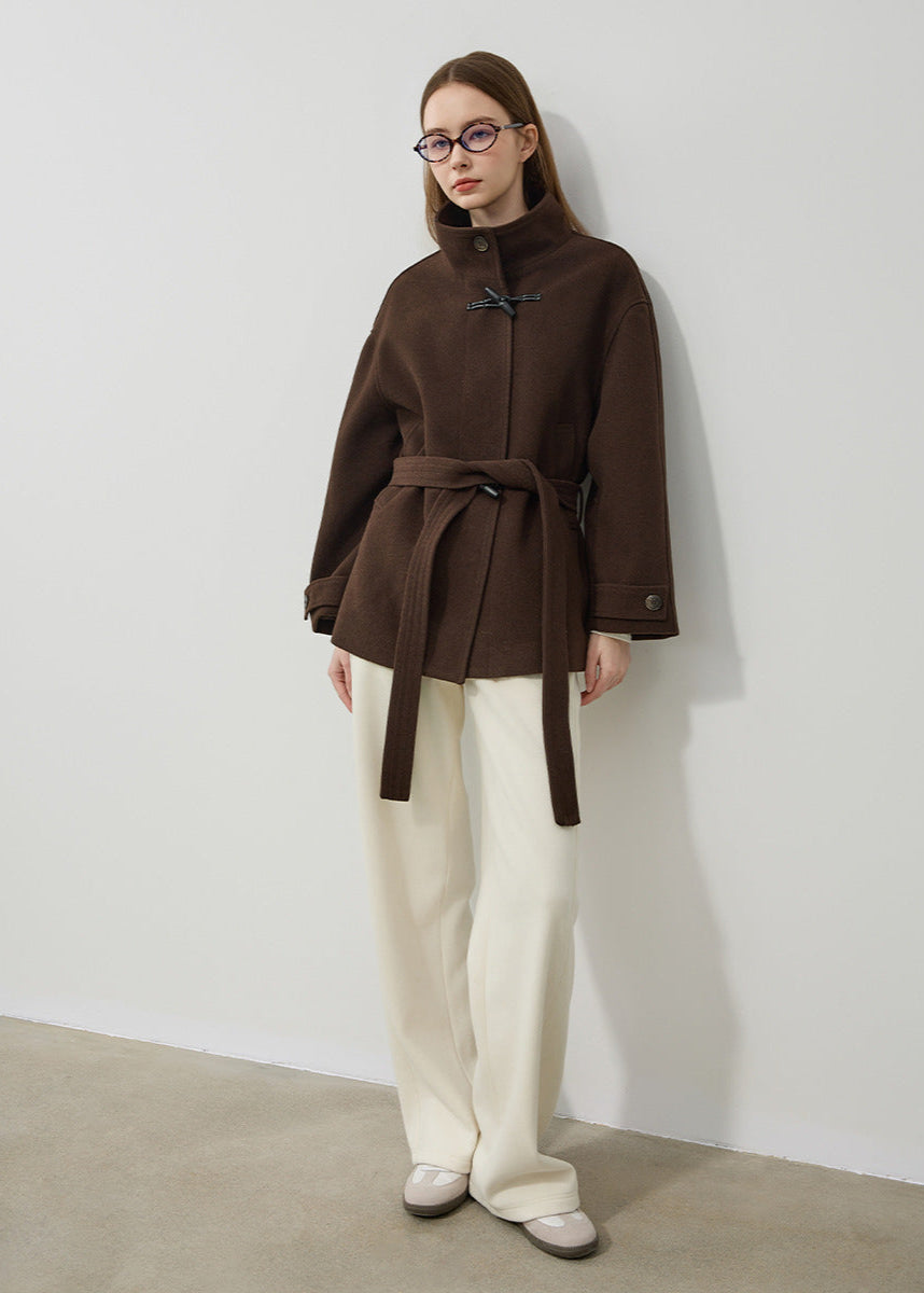 Valerisse Belted High-Neck Toggle Wool-Blend Coat