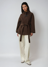 Valerisse Belted High-Neck Toggle Wool-Blend Coat