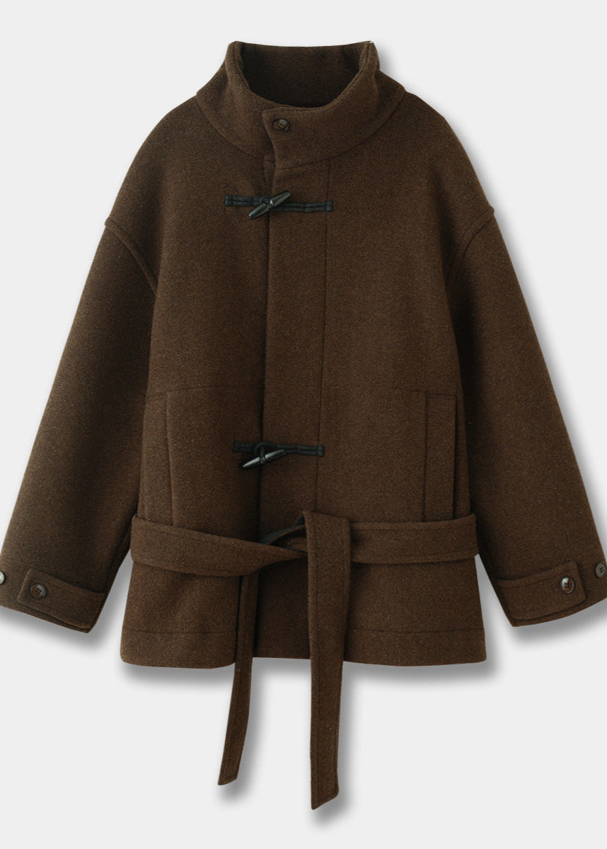 Valerisse Belted High-Neck Toggle Wool-Blend Coat
