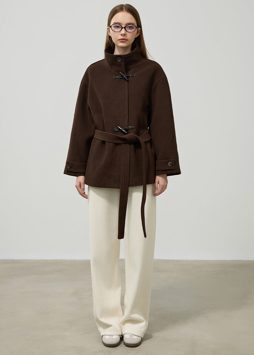 Valerisse Belted High-Neck Toggle Wool-Blend Coat