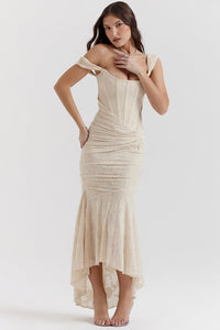 Valerisse Draped Corset Evening Maxi Dress