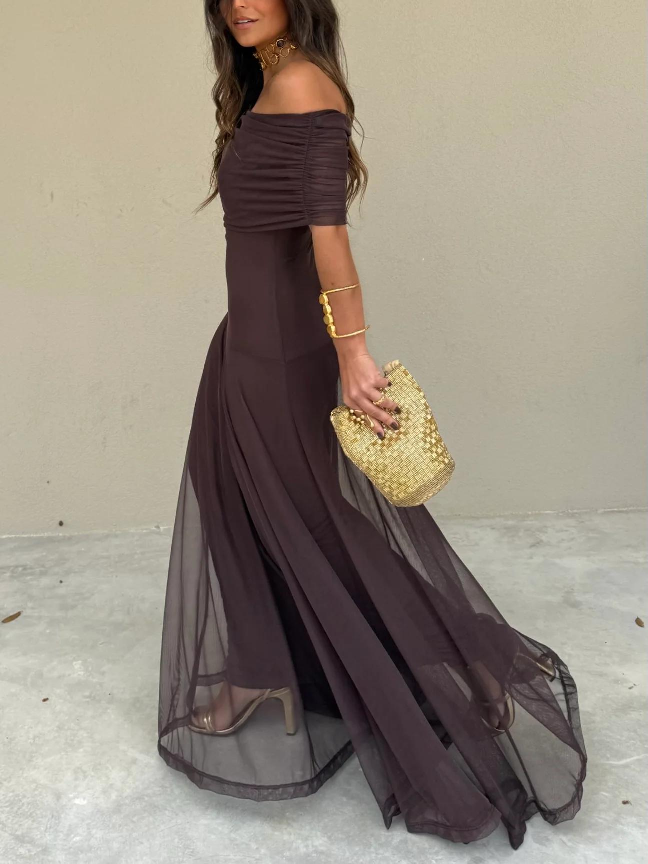 Valerisse Off-Shoulder Chiffon Evening Maxi Dress
