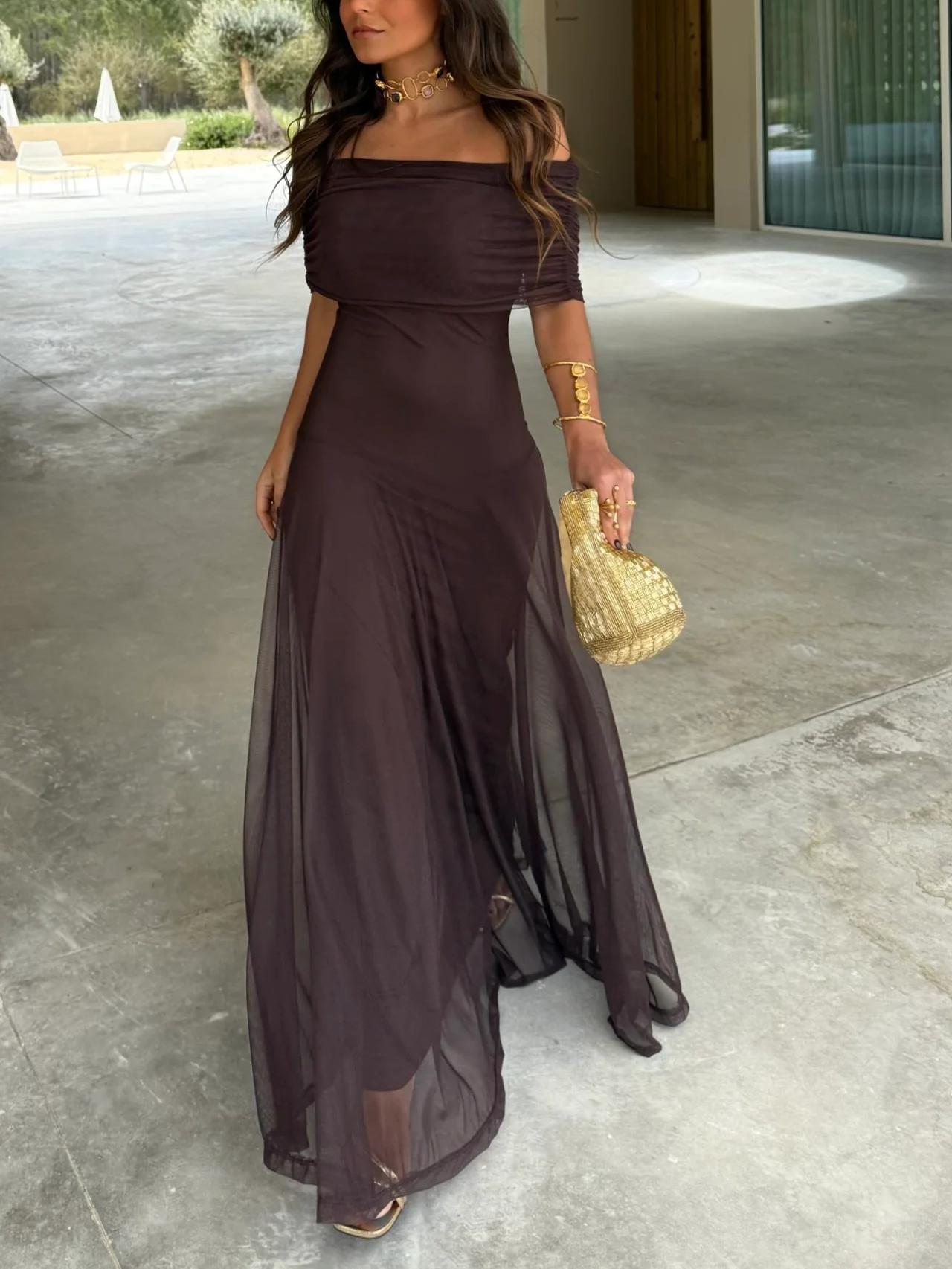 Valerisse Off-Shoulder Chiffon Evening Maxi Dress
