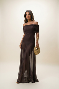 Valerisse Off-Shoulder Chiffon Evening Maxi Dress