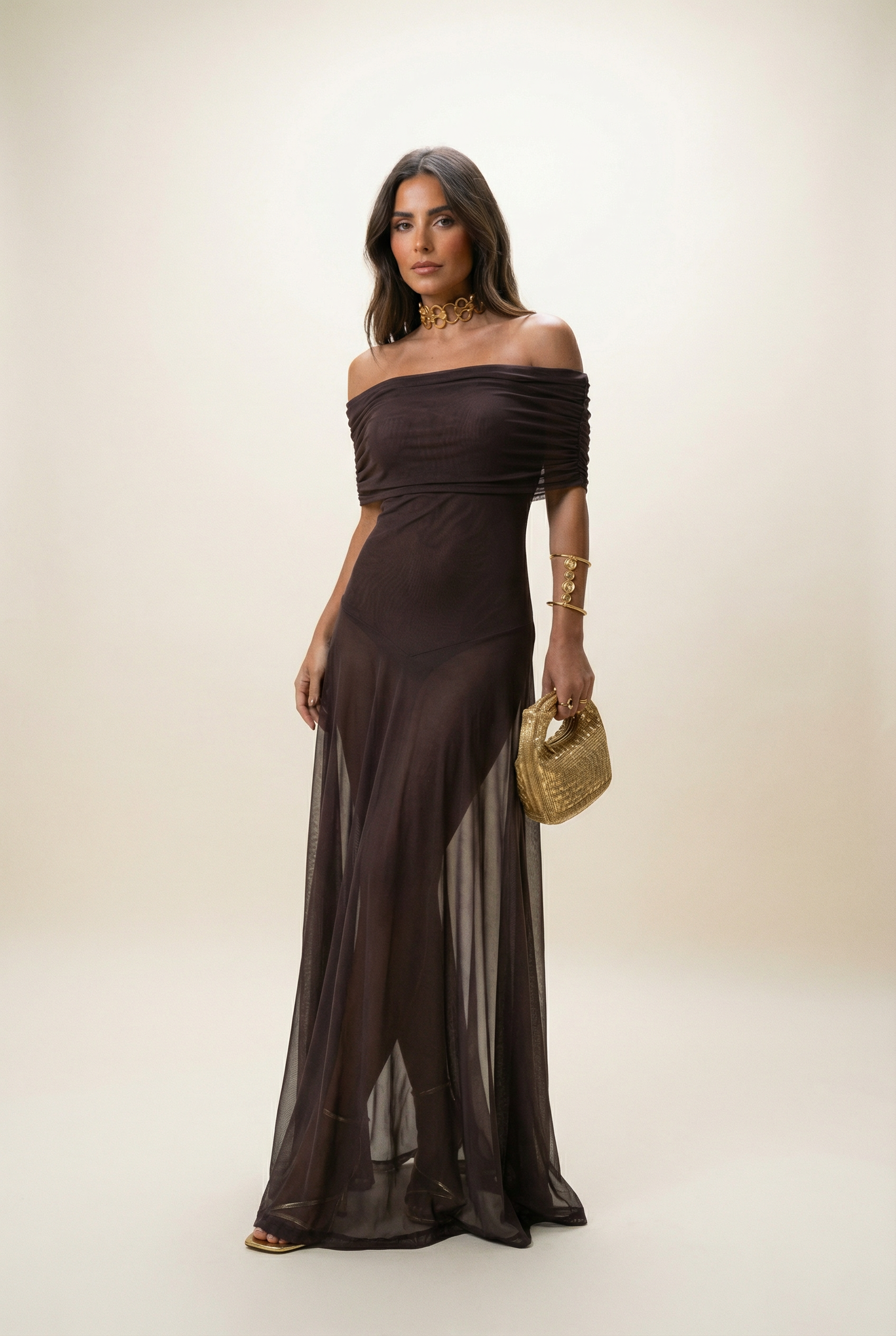 Valerisse Off-Shoulder Chiffon Evening Maxi Dress