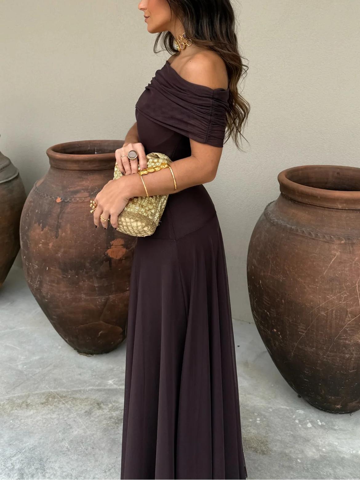 Valerisse Off-Shoulder Chiffon Evening Maxi Dress