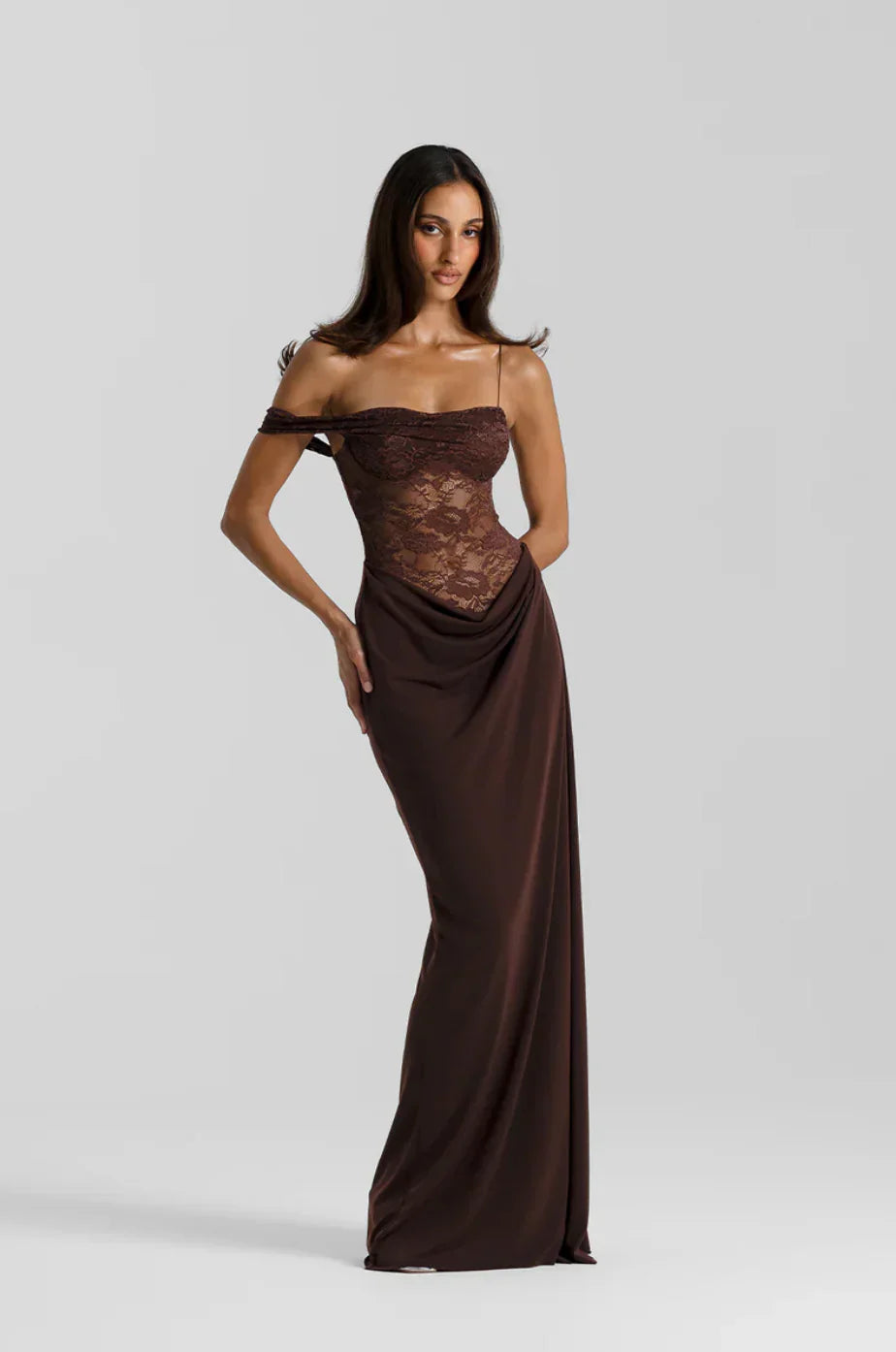 Valerisse Off-Shoulder Lace Evening Maxi Dress