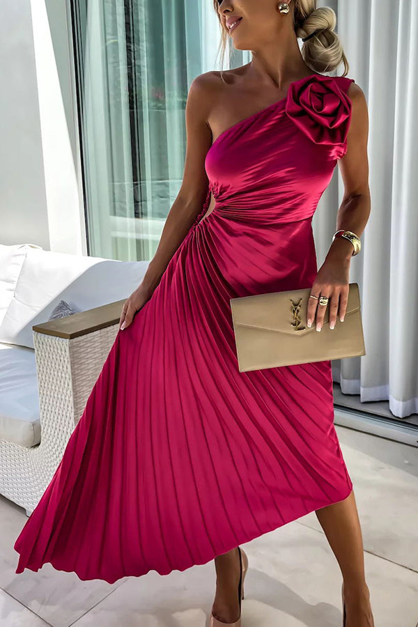 Valerisse One-Shoulder Pleated Midi Dress