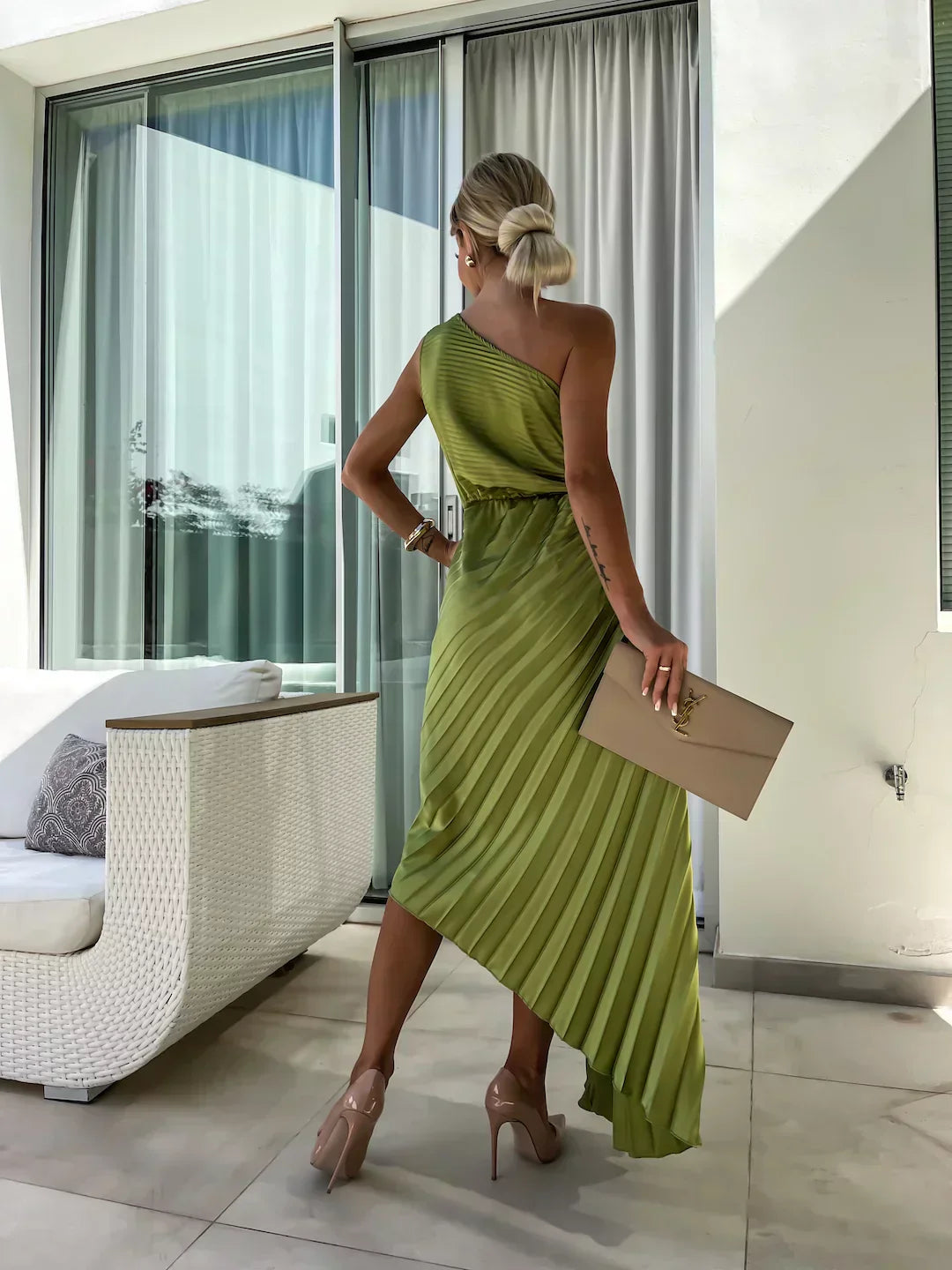 Valerisse One-Shoulder Pleated Midi Dress