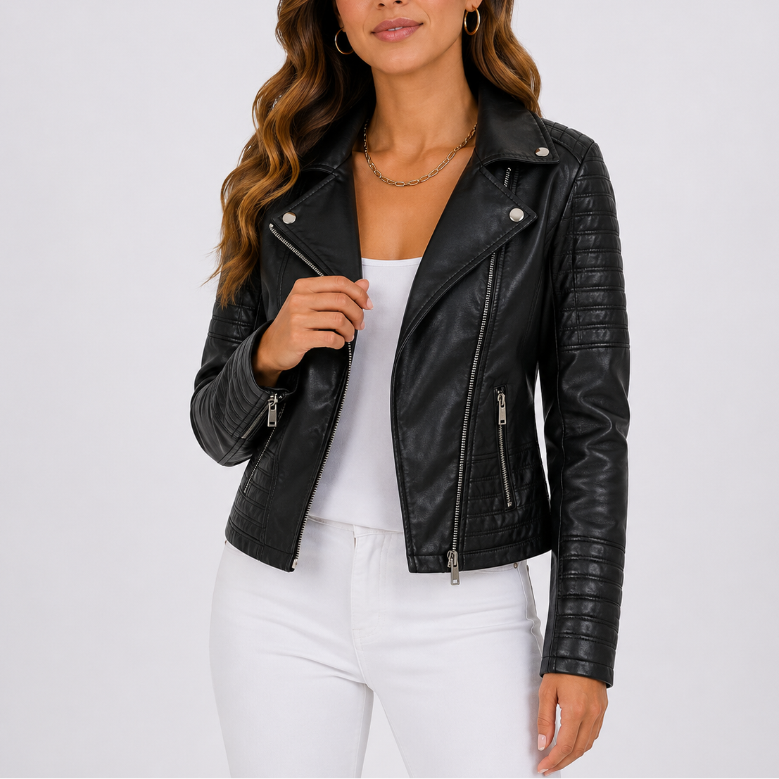 Valerisse Quilted Biker Leather Jacket