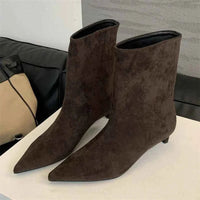 Valora Suede Pointed-Toe Kitten-Heel Ankle Boots