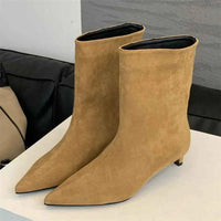 Valora Suede Pointed-Toe Kitten-Heel Ankle Boots