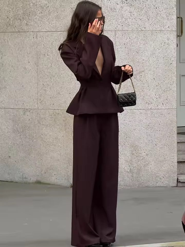 Veloura Tailored Blazer Wide Leg Pants Set