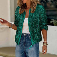 Vesper Shimmering Sequin Zip Bomber Jacket